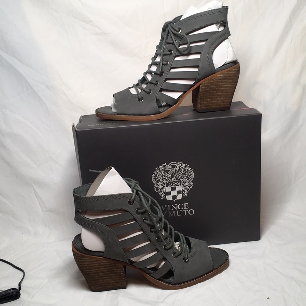 Vince Camuto Nubuck Lace-Up Heeled Sandals Chesten